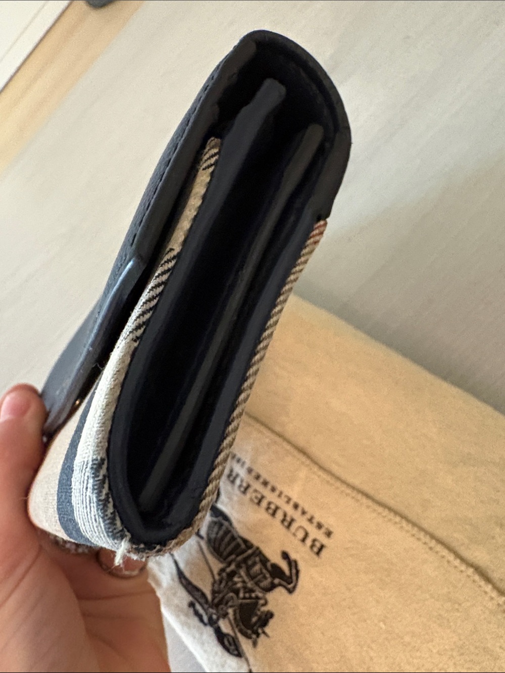 Burberry Navy Blue Pebbled Leather House Check Continental Long Wallet Italy - Picture 15 of 16